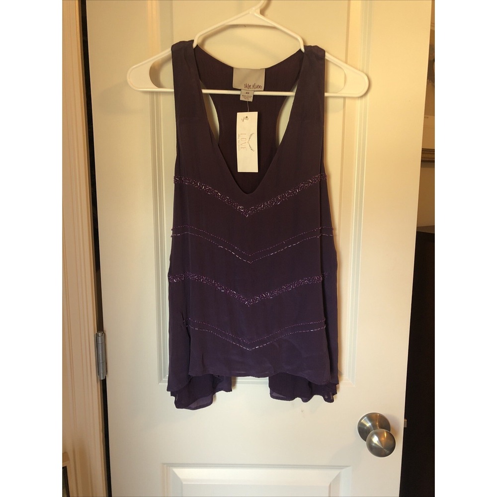Chloe Oliver Blouse XS NEW WITH TAGS, SLEEVELESS BEADED EGGPLANT
